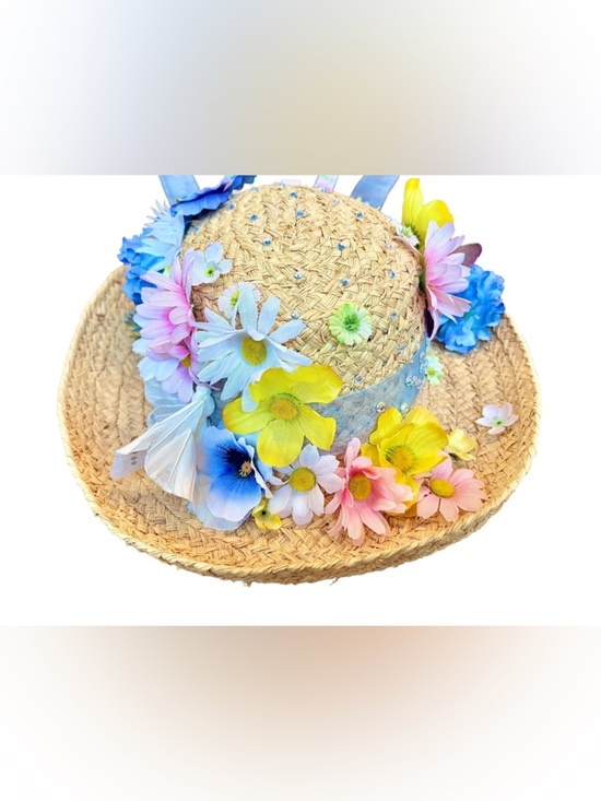 Rare Find! Vintage The Scala Collection Floral Straw Sun Hat w/ Pastel Blooms, S main image 5